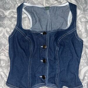 wild fable Dark Blue Denim Button-Front Crop Tank